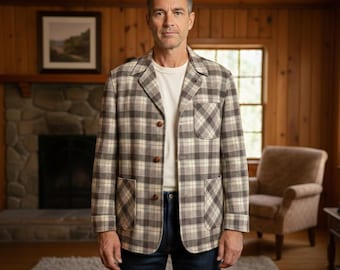 Vintage 1960s Pendleton Wool Lodge Jacket | Men’s Plaid Cabin Jacket | Made in USA