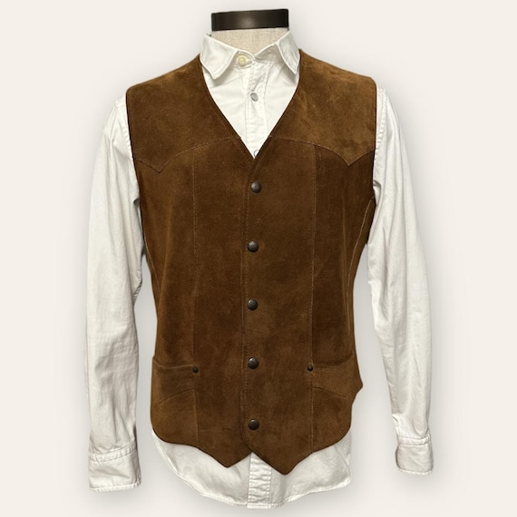 1970s Pioneer Wear Suede Western Vest, Concho Buttons, Size 42