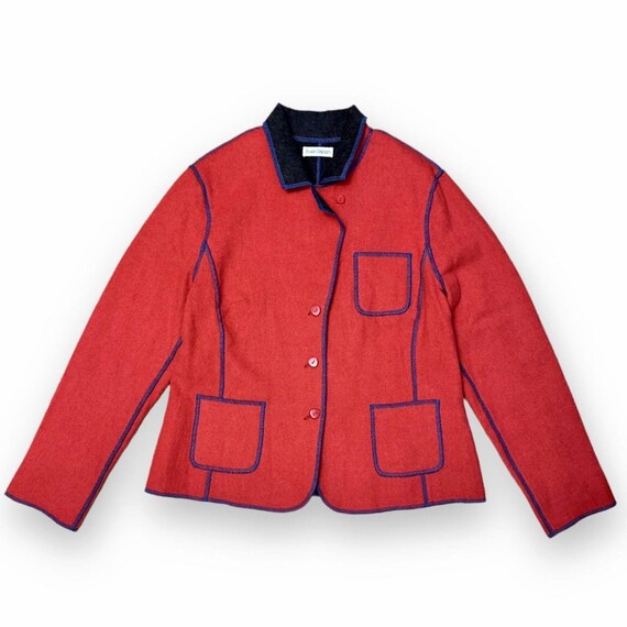 Vintage Barry Bricken Alpaca Wool Jacket | 80s Contrast Stitch Shacket | Red Navy Minimalist Blazer