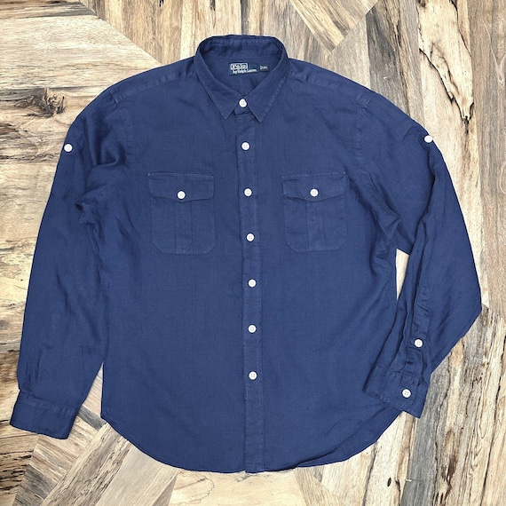 90s Vintage Polo Ralph Lauren Linen Safari Shirt: Men's XL
