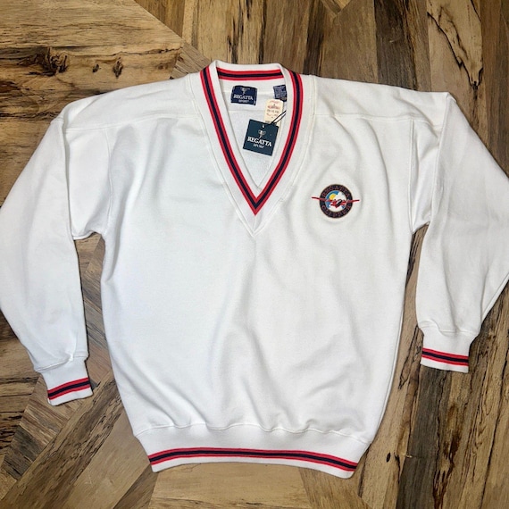 Vintage 90s Regatta Sport Sweater: Nautical Logo, Striped Trim (NWT)
