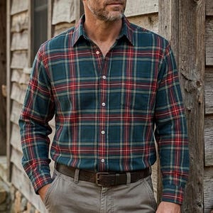 Vintage LL Bean Flannel Shirt USA Made Green Plaid Workwear Freeport Maine Large 80s 90s Cotton Button Up