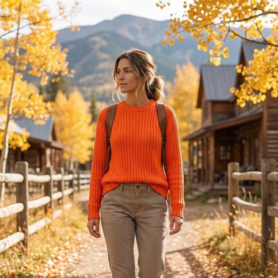 Vintage Abercrombie & Fitch Rib Knit Sweater Orange Made in Australia Womens M