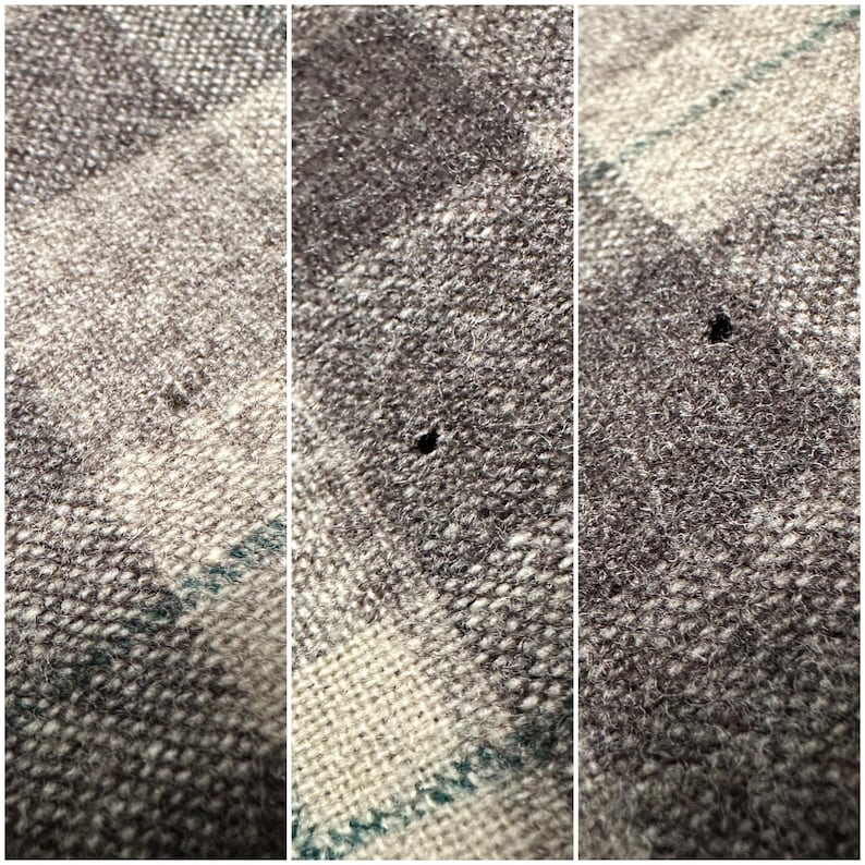 Puede incluir: Primer plano de una tela tejida gris y blanca con un sutil patr&oacute;n de cuadros. La tela tiene un aspecto texturizado con peque&ntilde;as imperfecciones. La paleta de colores es neutra, con toques de verde azulado. La tela parece ser una mezcla de lana.