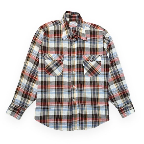 Vintage 80s Levi's Plaid Slub Cotton Western Shirt Men's L