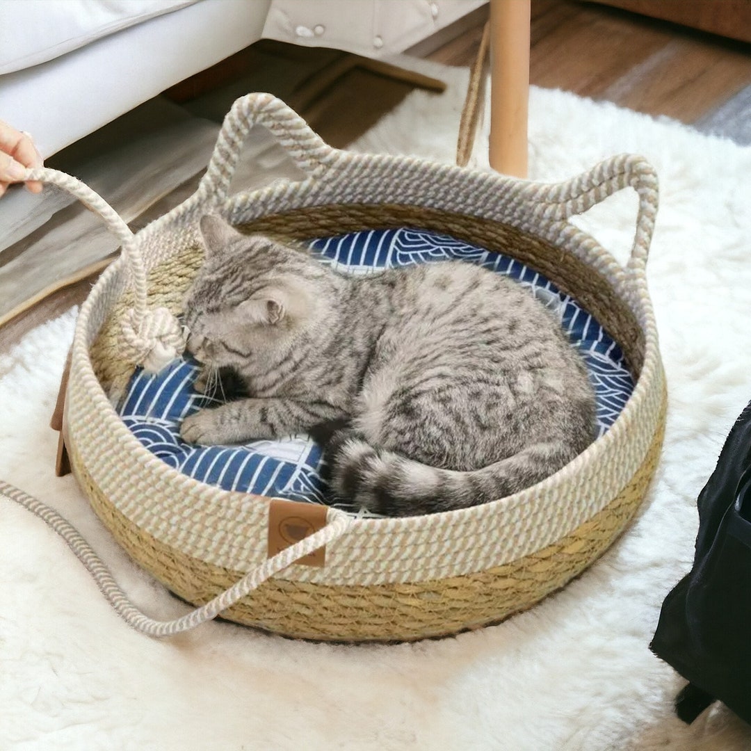 Woven Cat Rattan Basket, Cat Rattan Cot, Comfortable Cat Bed, Wicker Cat Basket Bed, African Cat
