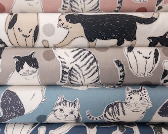 Kobayashi | Nordic Polka Dot cats animals cotton linen  Japanese fabric - 43” by Half Meter
