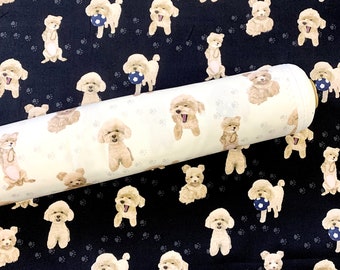 KT Fabric | Cute Poodle Dog animals cotton printed sheeting fabric - 43” by Half Yard