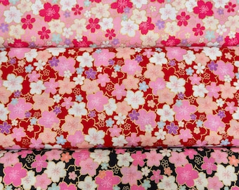 Japanese bronzing pink sakura flowers floral cotton poplin japanese style japanese fabric - 43” by Half Meter