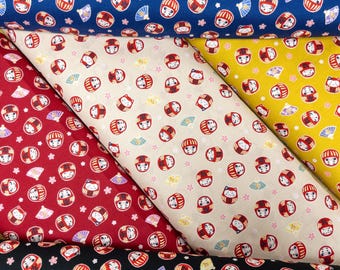 Daruma cat japanese pattern animals cotton printed sheeting Cosmo Japanese fabric - 43” by Half Meter