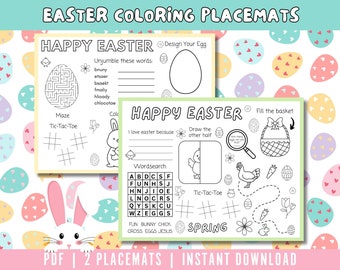 Kids Easter Coloring Placemat, Easter Placemats, easter coloring, Printable Digital, Easter Games, Easter Family Games, Easter Printable