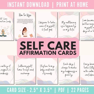 Selfcare Affirmation Cards, digital affirmation cards, positive affirmation cards, Daily Affirmation, printable affirmations, self care