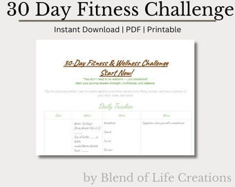 30-Day Fitness & Wellness Challenge | Printable Workout Tracker (PDF)