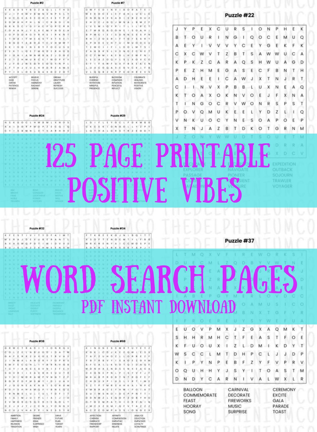 125 Printable Positive Vibes Word Search Pages - Instant PDF Download ...