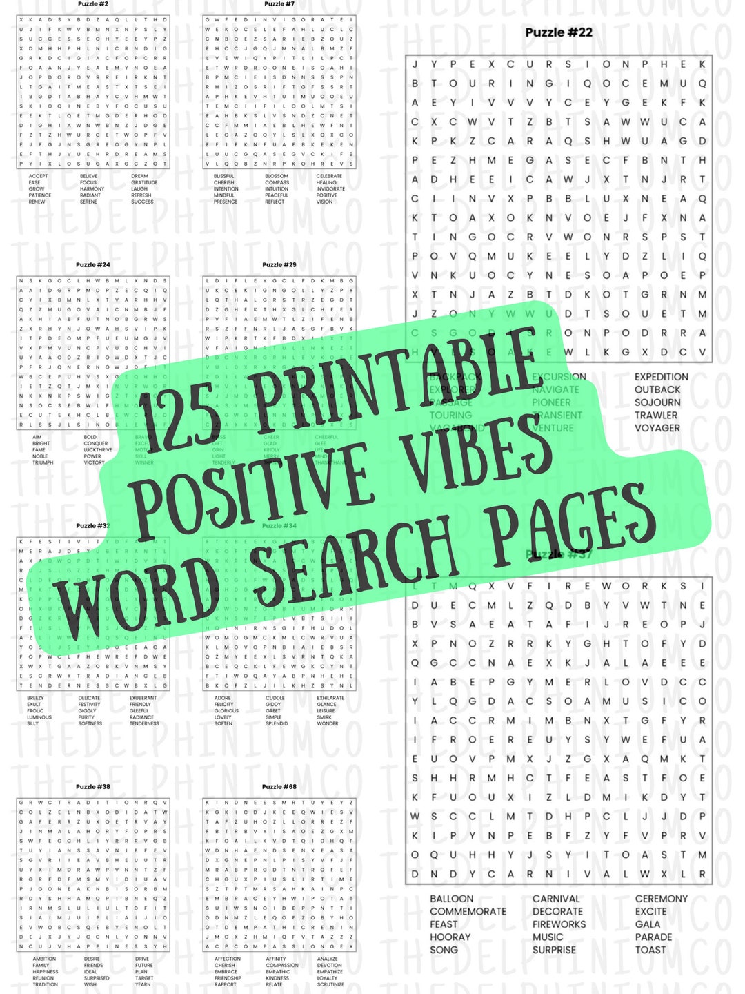 125 Printable Positive Vibes Word Search Pages Instant PDF Download ...