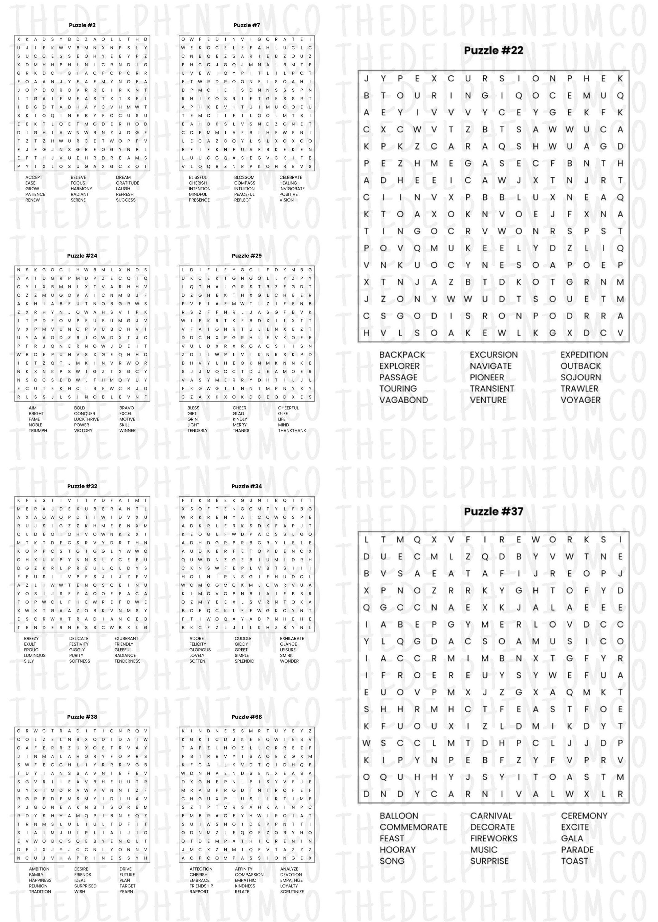 125 Printable Positive Vibes Word Search Pages - Instant PDF Download ...