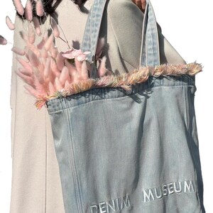 Rot Garn Fransen Denim Tragetasche Boho Tasche Jean Tote Geldbörse Schultertasche Leichte faltbare große Hobo Tasche für Frauen Alltag Designer Tasche