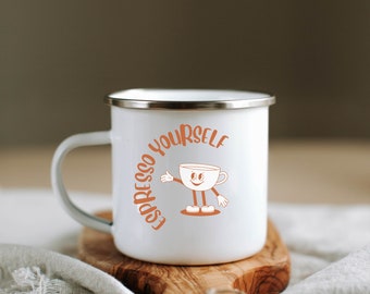 Tasse de camping en plein air, tasse émaillée, tasse à café, tasse de voyage personnalisée, tasse de camping, cadeau pour elle, cadeau pour lui, cadeau d'anniversaire, amateur de café