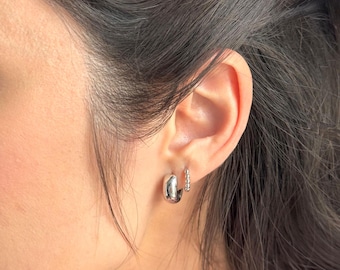 Tiny Beaded Sterling Silver Huggie Hoop Earrings - 12mm