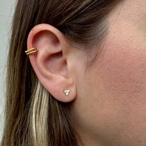Triple CZ Gem Marquise Internally Threaded, Sterling Silver Flat Back Stud Cartilage Helix, Conch Labret Monroe Bar, Dainty Cluster Studs
