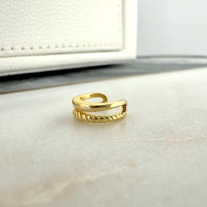 Helix Cuff, Upper Ear Cuff, Earring Non-Pierced, Unisex, 925 Sterling Silver Ear Cuff, Dual Band Rope & Smooth Design, Gold Cuff Earring