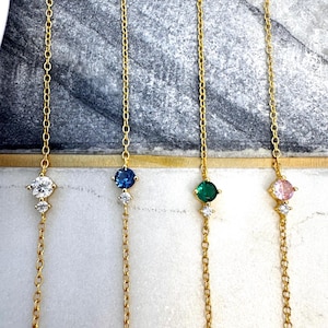 Dainty Birthstone Bracelet: 18K Gold Sterling Silver Charm