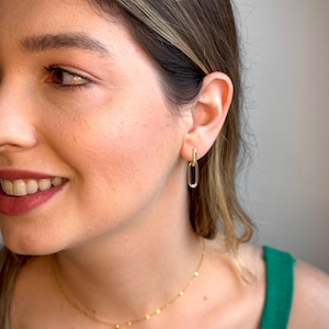 10K Solid Gold Paperclip Link Dangle Earrings