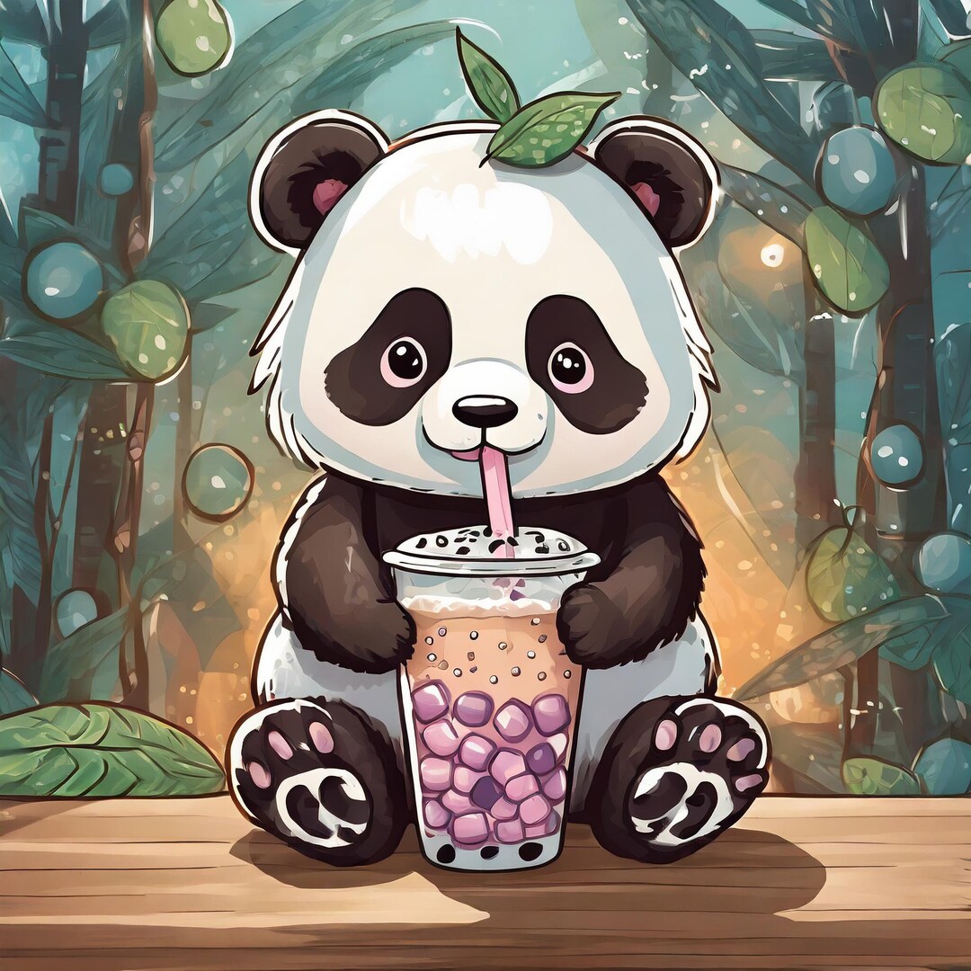 Cute Panda Bear Drinking Boba Tea Clip Art Instant Download - Etsy