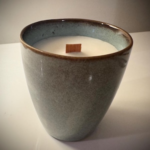 Soy Wax Candle in Japanese Tea Cup with Crackling Wood Wick -Choose Your Fragrance- Vanilla Waffle Cone, Sea Salt Driftwood, Wild Sage etc