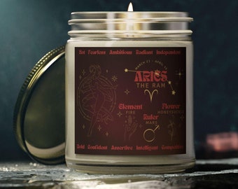Vädurens ljus, present till Väduren, stjärnteckenpresent, astrologiljus, födelsemånadsljus, födelsedagspresent till henne, astrologiskt tecken, födelseblomma