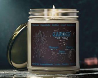 Cancer-ljus, present till Cancer, stjärnteckenpresent, astrologiljus, födelsemånadsljus, födelsedagspresent till henne, astrologiskt tecken, födelseblomma
