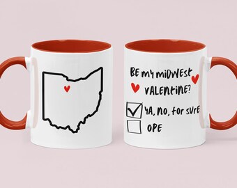 Anpassningsbar mugg för alla hjärtans dag i Ohio, personlig present till alla hjärtans dag i mellanvästern, ja, nej, säkert kaffekopp, personlig present till stad och delstat