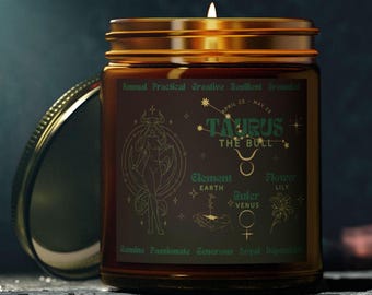 Taurusljus, present till Oxen, stjärnteckenpresent, astrologiljus, födelsemånadsljus, födelsedagspresent till henne, astrologiskt tecken, födelseblomma