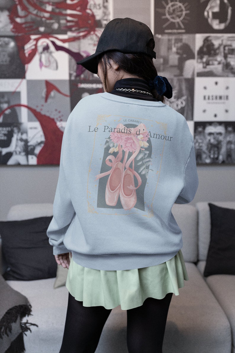 Balletcore Crewneck Sweatshirt, Ballet Shirt, Dance Sweatshirt, Gift for Dancer, Dark Coquette, Soft Girl Aesthetic, Ballerina, Pointe Shoes, pink, blue, grey, white