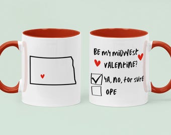 Anpassningsbar mugg för alla hjärtans dag i North Dakota, personlig present till alla hjärtans dag-festen i mellanvästern, Ya, No, For Sure-kaffekopp, personlig stad/delstat