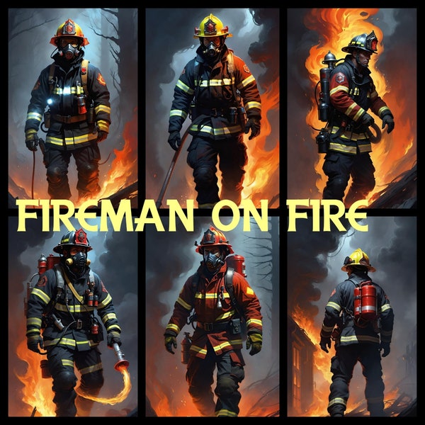 Fuoco del pompiere nella foresta Clipart del pompiere dell'acquerello | Pompiere, casco, tubo flessibile, estintore, idrante, illustrazioni della stazione