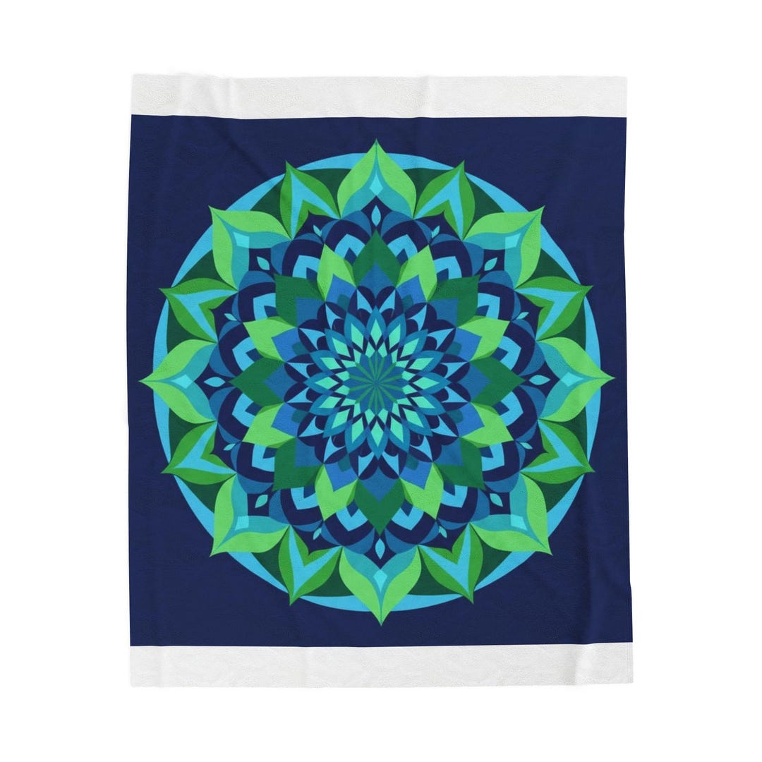 Teal Blue Mandala Velveteen Plush Blanket Geometric Boho Throw Etsy