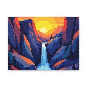 Mountain Waterfall Canvas Art Print, Vibrant Landscape Wall Decor, Home Decoration, Nature Lover Gift, Adventure Wall Art