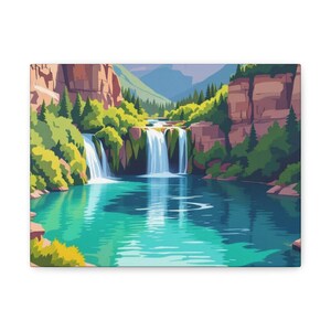 Serene Waterfall Canvas Print, Nature Wall Art, Home Decor, Gift for Nature Lovers, Landscape Artwork