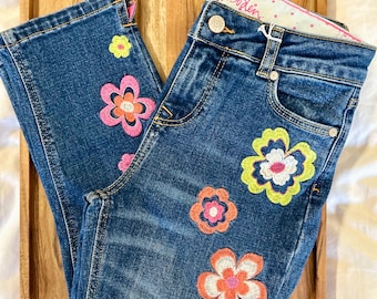 Mini Boden Cropped Blommiga Broderade Jeans Storlek 10Y