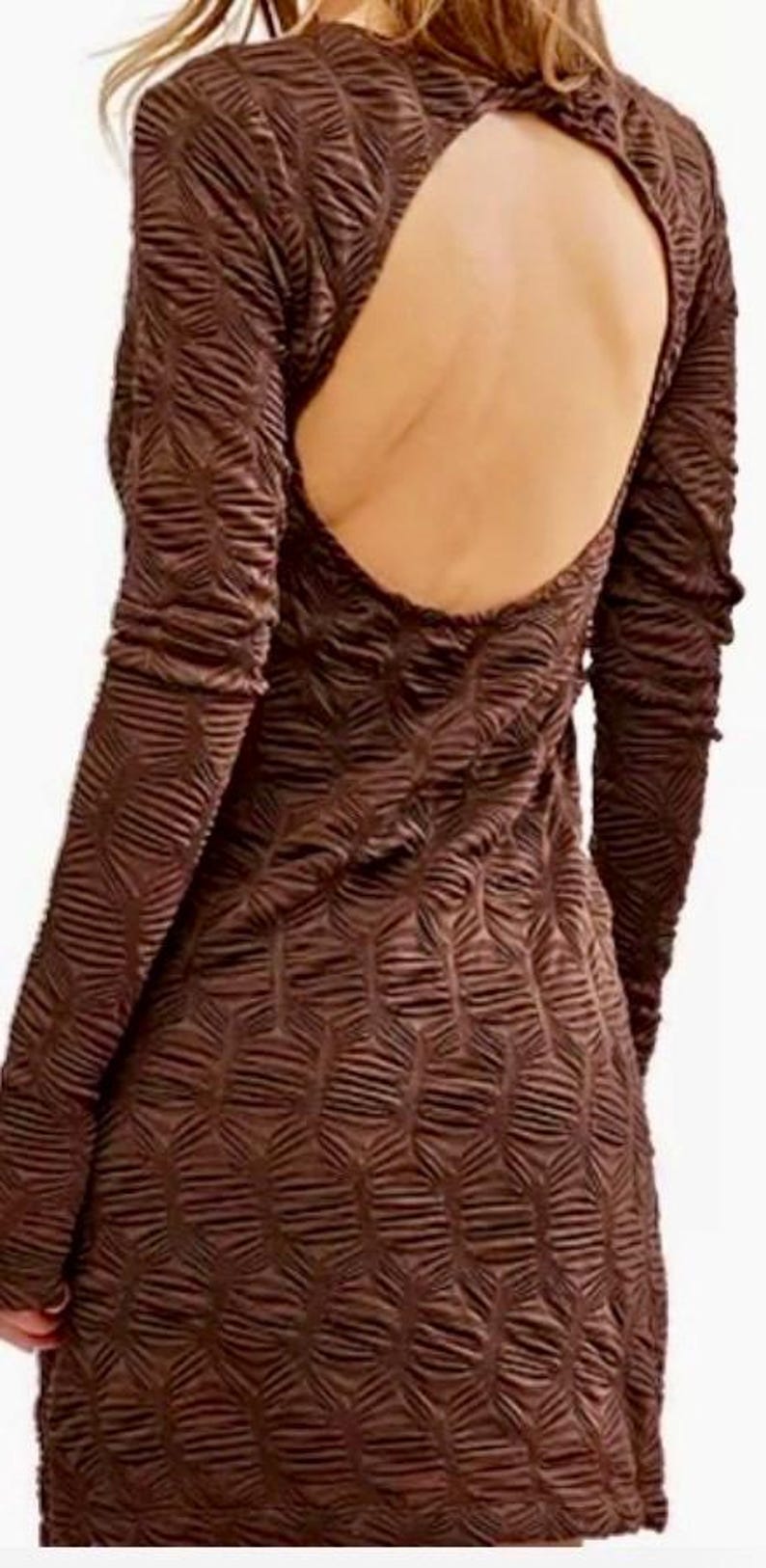 Free People Paulie Ruched Mesh Bodycon Mini Dress Hot Fudge Color image 2