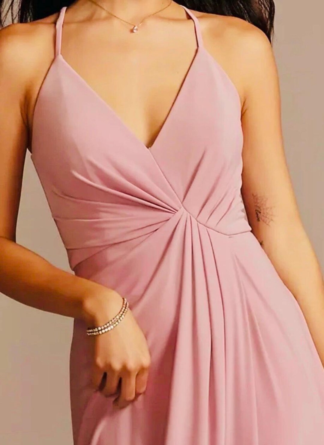 jersey a-line bridesmaid dress with knot detail Davids Bridal - Bridesmaid/formal neckline creates a graceful Web Collection: 4th of July Ivory A-Line Wedding Dress Color:Sweet Pea