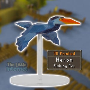 Heron - Fishing Pet Great Blue RuneScape OSRS Full Color 3D Printed Mini Figurine, Desk Trinket, Collectible, Nerdy Gamer Gift for Him