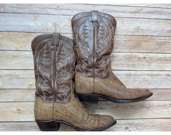 Vintage Tony Lama El Rey Boots 80280 Men's 9D Brown Pachyderm Exotic Safari USA