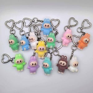 Mini Labubu Keychain, Decorative Labubu Charm, Heart shaped Labubu Keyring, Cute Trinket, Key Holder, Hand Made Gift, Labubu Ornament