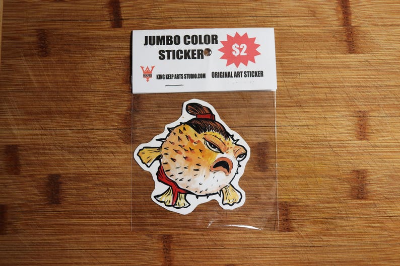 Japanese Sumo Pufferfish Samurai Fish Sticker Art Waterproof Sticker ...