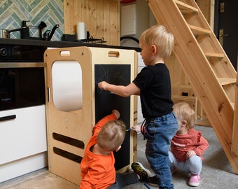 Tour de cuisine 3 en 1 toboggan et planche pour tout-petits, escabeau d'apprentissage pour enfants, tour d'assistance Helferturm in der Küche montessori Tour aide cuisine bébé