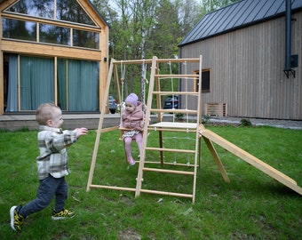 Binnen / buiten speelgymnastiek voor kinderen Montessori speelgymnastiek Jungle Gym Montessori klimset, peuter klimdriehoek met glijbaan Pickler Swing