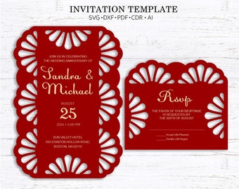 Lace invitation template SVG, wedding invite card, RSVP card for Cricut Laser Silhouette