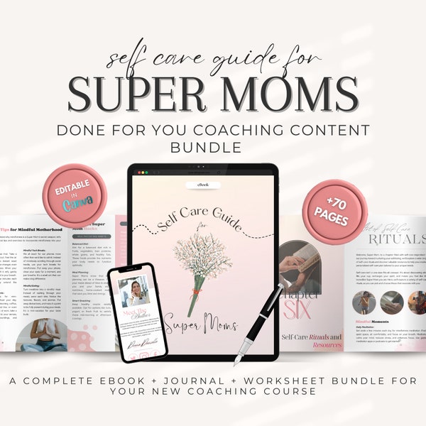 Cahier d'exercices Prendre soin de soi pour les super mamans | Contenu de coaching pour une nouvelle maman | Journal quotidien | Guide de l'amour-propre | eBook DPP | Coach parentale